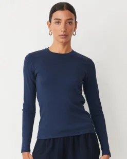 MONROW Supimaluxe Rib Long Sleeve Crew BLUEBLACK Outlet